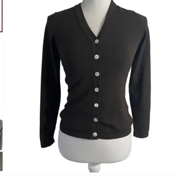 Banana Republic Chocolate Brown V-neck Cardigan Sweater M - Picture 2 of 8